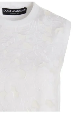 ( New Season ) Dolce & Gabbana Crewneck Lace Detailed Top - White -Cheap Vestureo Store c61d68257c6ca76689e8a397c3db9d95