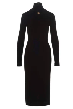 Dolce & Gabbana DG Embellished Long Sleeve Dress - Black