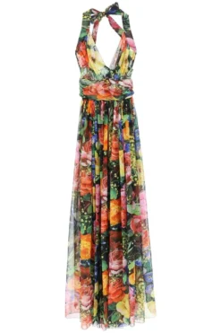 ( New Season ) Dolce & Gabbana Floral Printed Halterneck Maxi Dress - Multi