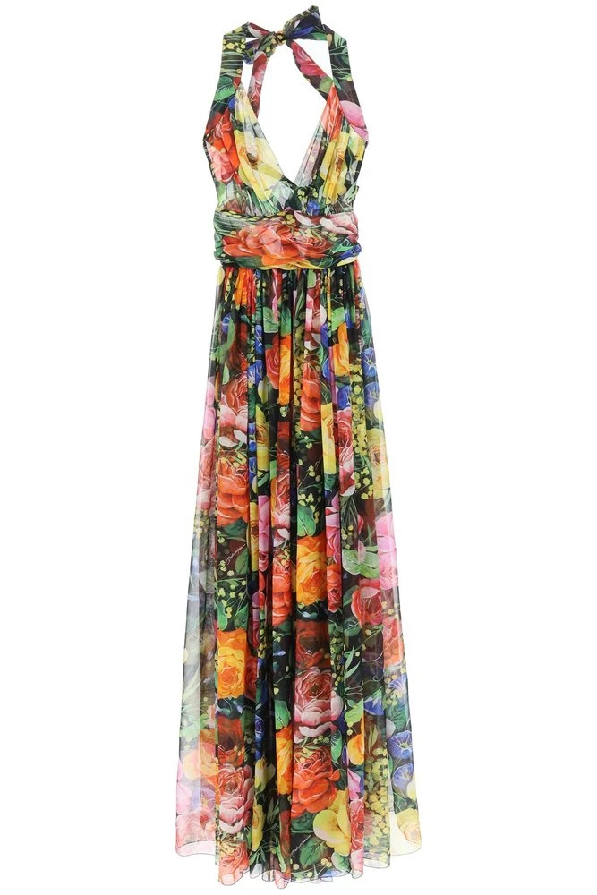 ( New Season ) Dolce & Gabbana Floral Printed Halterneck Maxi Dress - Multi 1 ( New Season ) Dolce & Gabbana Floral Printed Halterneck Maxi Dress - Multi