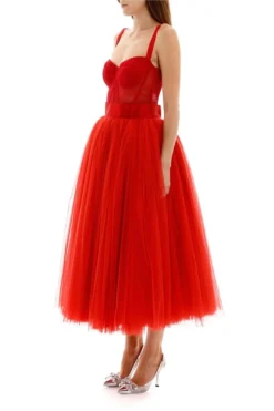 Dolce & Gabbana Sleeveless Bustier Tulle Midi Dress - Red -Cheap Vestureo Store c7ab9bfbb17dd7367d1564c3f3dfae45