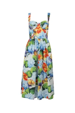 ( New Season ) Dolce & Gabbana Hydrangea Printed Poplin Midi Dress - Multi