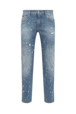 ( New Season ) Dolce & Gabbana Distressed Straight Leg Jeans - Blue