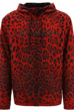 ( New Season ) Dolce & Gabbana Leopard Printed Hooded Jacket - Red