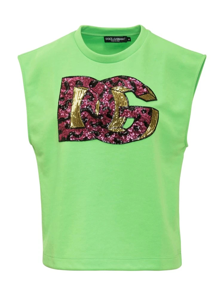 ( New Season ) Dolce & Gabbana Logo Embellished T-Shirt - Green 1 ( New Season ) Dolce & Gabbana Logo Embellished T-Shirt - Green
