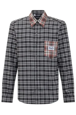 Dolce & Gabbana Check Patterned Logo Patch Shirt - Multi