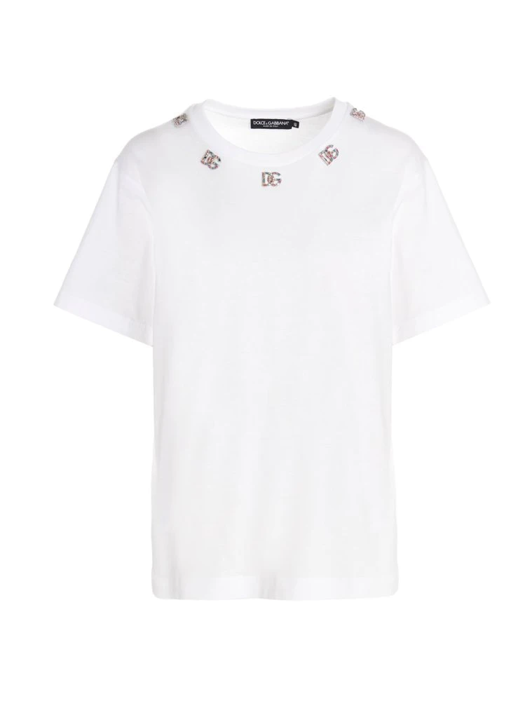 ( New Season ) Dolce & Gabbana DG Logo Embellished Jersey T-Shirt - White 1 ( New Season ) Dolce & Gabbana DG Logo Embellished Jersey T-Shirt - White