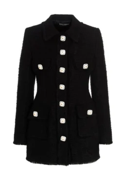 Dolce & Gabbana Tweed Buttoned Jacket - Black
