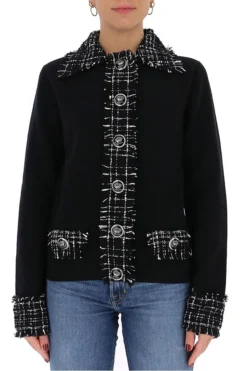 Dolce & Gabbana Tweed Trim Cardigan - Black -Cheap Vestureo Store ccc647fb4aace50baa76e28ef8ae5ec9