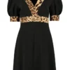 Dolce & Gabbana Leopard Printed V-Neck Mini Dress - Black
