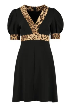 Dolce & Gabbana Leopard Printed V-Neck Mini Dress - Black