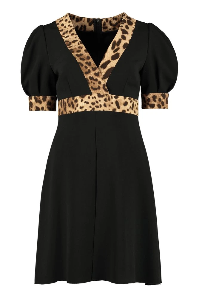 Dolce & Gabbana Leopard Printed V-Neck Mini Dress - Black 1 Dolce & Gabbana Leopard Printed V-Neck Mini Dress - Black