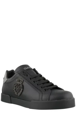 ( New Season ) Dolce & Gabbana Portofino Crown Patch Sneakers - Black -Cheap Vestureo Store cd6053c0415850275afa5478302a6db0