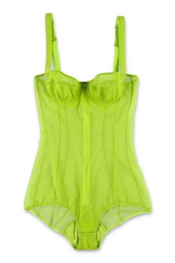 ( New Season ) Dolce & Gabbana DG Heart Embroidered Strapped Bodysuit - Yellow