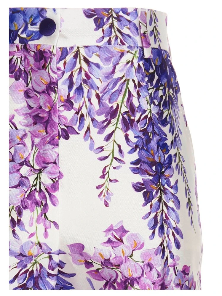 ( New Season ) Dolce & Gabbana Wisteria-Printed Mikado Pants - Purple 3 ( New Season ) Dolce & Gabbana Wisteria-Printed Mikado Pants - Purple - Image 3