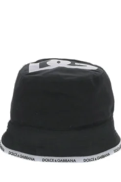 ( New Season ) Dolce & Gabbana Logo Detailed Bucket Hat - Black