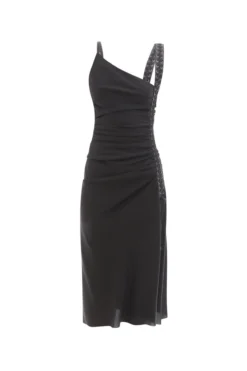 ( New Season ) Dolce & Gabbana Lace Detailed Eyelet Sable Midi Dress - Black