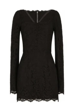 ( New Season ) Dolce & Gabbana Laced Square-Neck Mini Dress - Black