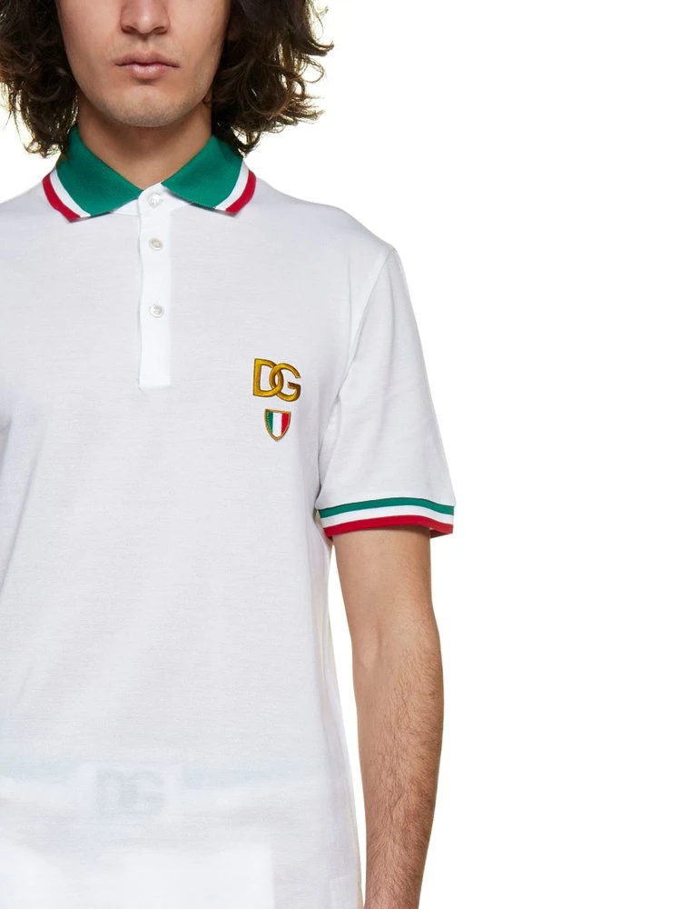 ( New Season ) Dolce & Gabbana Logo Patch Striped Trim Polo Shirt - White 7 ( New Season ) Dolce & Gabbana Logo Patch Striped Trim Polo Shirt - White - Image 7