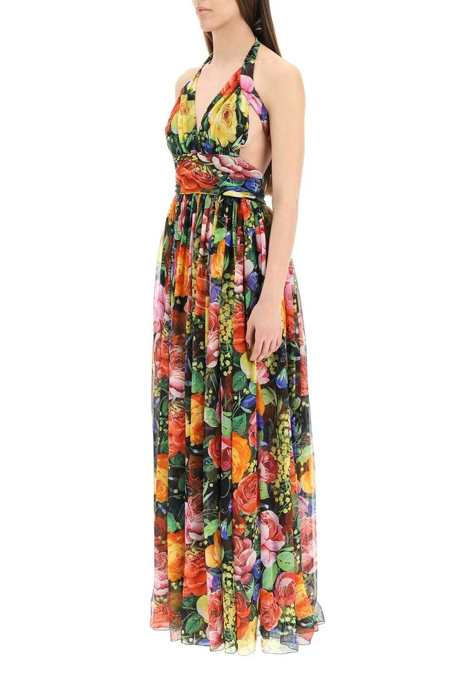 ( New Season ) Dolce & Gabbana Floral Printed Halterneck Maxi Dress - Multi 4 ( New Season ) Dolce & Gabbana Floral Printed Halterneck Maxi Dress - Multi - Image 4