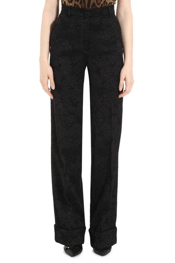 Dolce & Gabbana Jacquard Straight Leg Trousers - Black 3 Dolce & Gabbana Jacquard Straight Leg Trousers - Black - Image 3