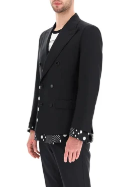 Dolce & Gabbana Polka-Dot Double-Breasted Blazer - Black -Cheap Vestureo Store d09300f17948428e4e0ae04f49d68b14