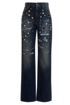 ( New Season ) Dolce & Gabbana Distressed Straight Leg Jeans - Blue