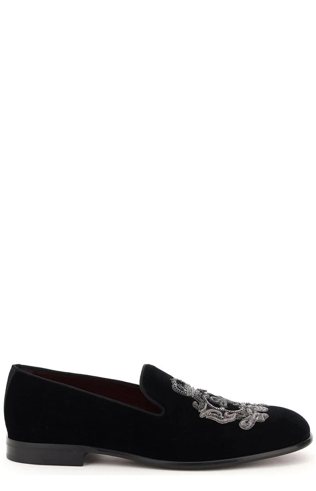 Dolce & Gabbana Monogram Embroidered Loafers - Black 1 Dolce & Gabbana Monogram Embroidered Loafers - Black