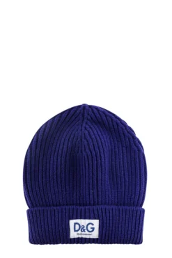 Dolce & Gabbana Logo Patch Rib Knit Beanie - Blue