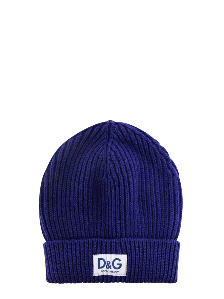 Dolce & Gabbana Logo Patch Rib Knit Beanie - Blue 1 Dolce & Gabbana Logo Patch Rib Knit Beanie - Blue