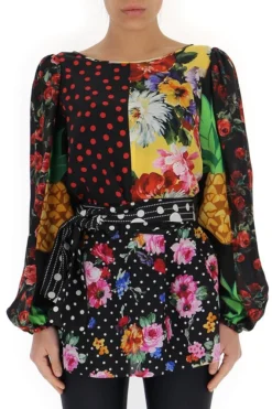Dolce & Gabbana Patchwork Tie-Waist Blouse - Multi -Cheap Vestureo Store d126c5a1a2cecf1098e06c0961d9eaf1