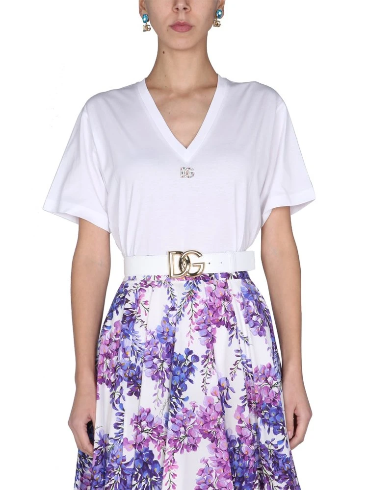 ( New Season ) Dolce & Gabbana Logo Embellished Crewneck T-Shirt - White 1 ( New Season ) Dolce & Gabbana Logo Embellished Crewneck T-Shirt - White