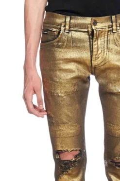 Dolce & Gabbana Distressed Slim-Fit Pants - Gold -Cheap Vestureo Store d2c95e52ec3a52e1212f476d5b946a6d