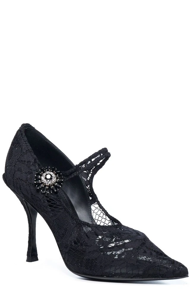 Dolce & Gabbana Jewelled Lace Pumps - Black 2 Dolce & Gabbana Jewelled Lace Pumps - Black - Image 2