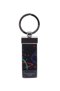 ( New Season ) Dolce & Gabbana Logo Patch Paint Splatter Detailed Keychain - Multi