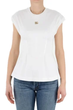 ( New Season ) Dolce & Gabbana Logo Plaque Crewneck T-Shirt - White