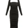 ( New Season ) Dolce & Gabbana Ruched Square-Neck Midi Dress - Black