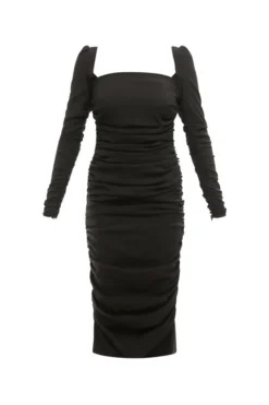( New Season ) Dolce & Gabbana Ruched Square-Neck Midi Dress - Black