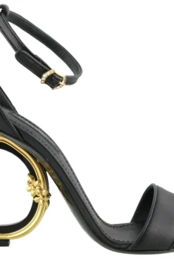 Dolce & Gabbana Logo Embellished Heel Sandals - Black