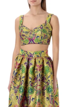 ( New Season ) Dolce & Gabbana Paisley-Printed Sweetheart Neck Cropped Top - Multi