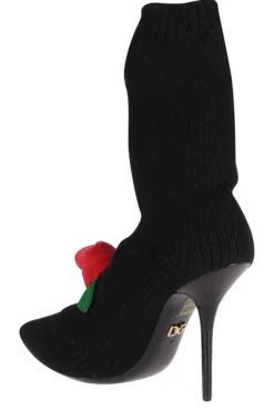 Dolce & Gabbana Knitted Rose Embellished Ankle Boots - Black -Cheap Vestureo Store d60338ec64fe2e6f561d46ba9b8b1a85