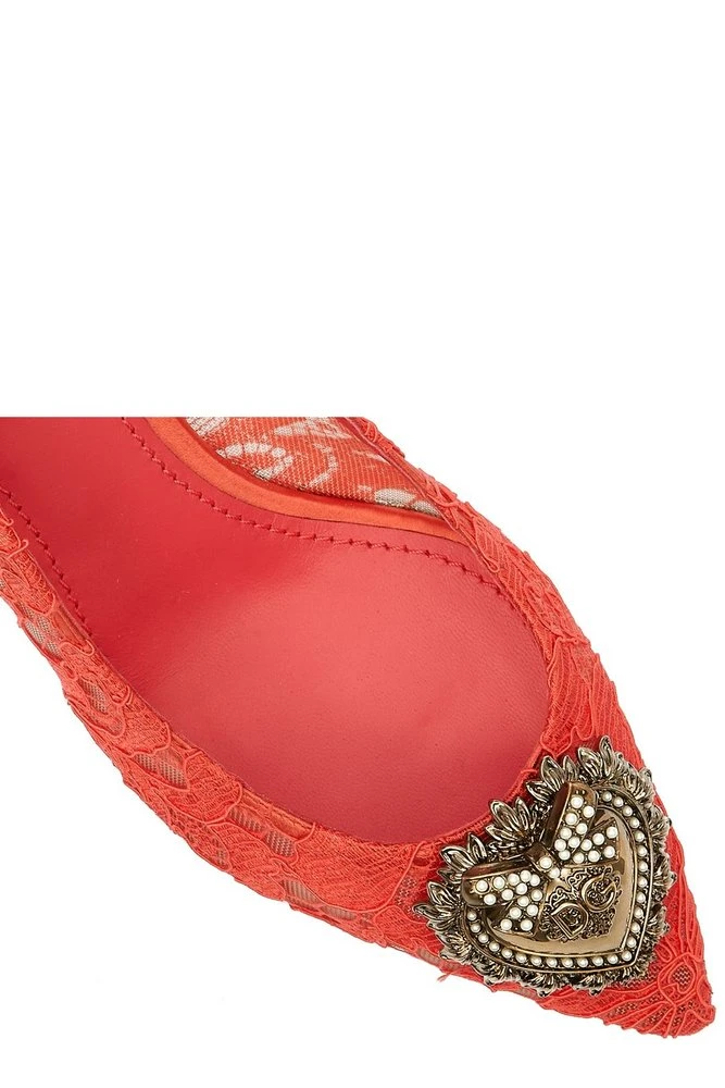 ( New Season ) Dolce & Gabbana Lace Detailed Pointed-Toe Pumps - Red 5 ( New Season ) Dolce & Gabbana Lace Detailed Pointed-Toe Pumps - Red - Image 5