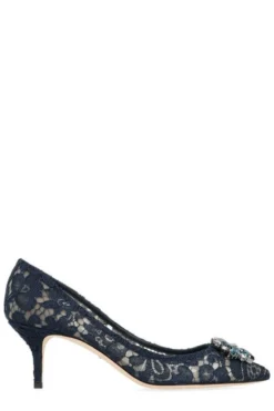 Dolce & Gabbana Bellucci Embellished Lace Pumps - Navy