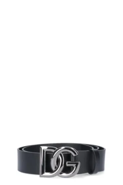 ( New Season ) Dolce & Gabbana DG Logo Buckle Belt - Black