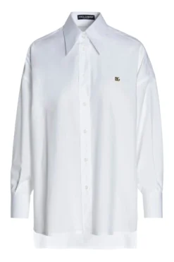 ( New Season ) Dolce & Gabbana Logo Detailed Oversized Shirt - White