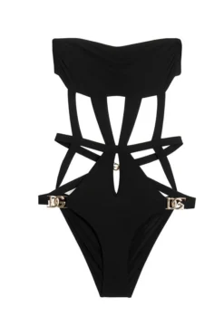 ( New Season ) Dolce & Gabbana Crossover Strap Cut Out One-Piece - Black
