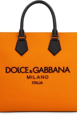( New Season ) Dolce & Gabbana Embroidered Logo Tote Bag - Orange