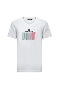 ( New Season ) Dolce & Gabbana Barcode Printed Crewneck T-Shirt - White