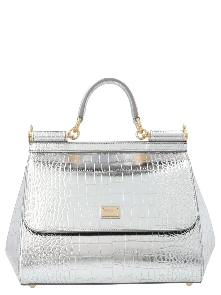 Dolce & Gabbana Sicily Medium Embossed Tote Bag - Silver 1 Dolce & Gabbana Sicily Medium Embossed Tote Bag - Silver