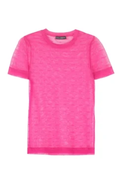 ( New Season ) Dolce & Gabbana Monogram Patterned Mesh T-Shirt - Pink